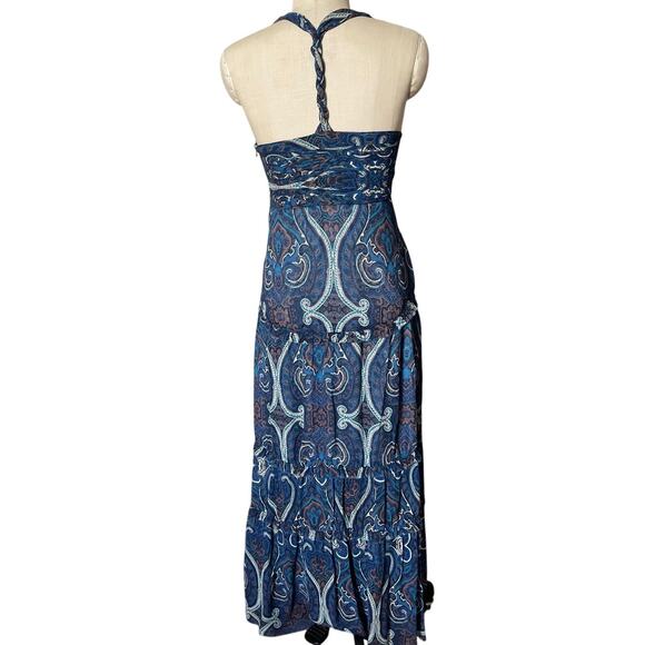 Intermix Mury 100% Silk Paisley Print Tiered Maxi Dress in Blue Boho Size Small - Picture 3 of 10